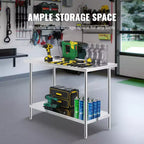 Tavolo da Preparazione in Acciaio Inox 24"x48"x34" con Ripiani Regolabili