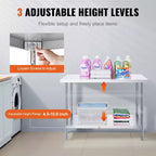 Tavolo da Preparazione in Acciaio Inox 24"x48"x34" con Ripiani Regolabili