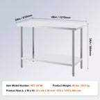 Tavolo da Preparazione in Acciaio Inox 24"x48"x34" con Ripiani Regolabili