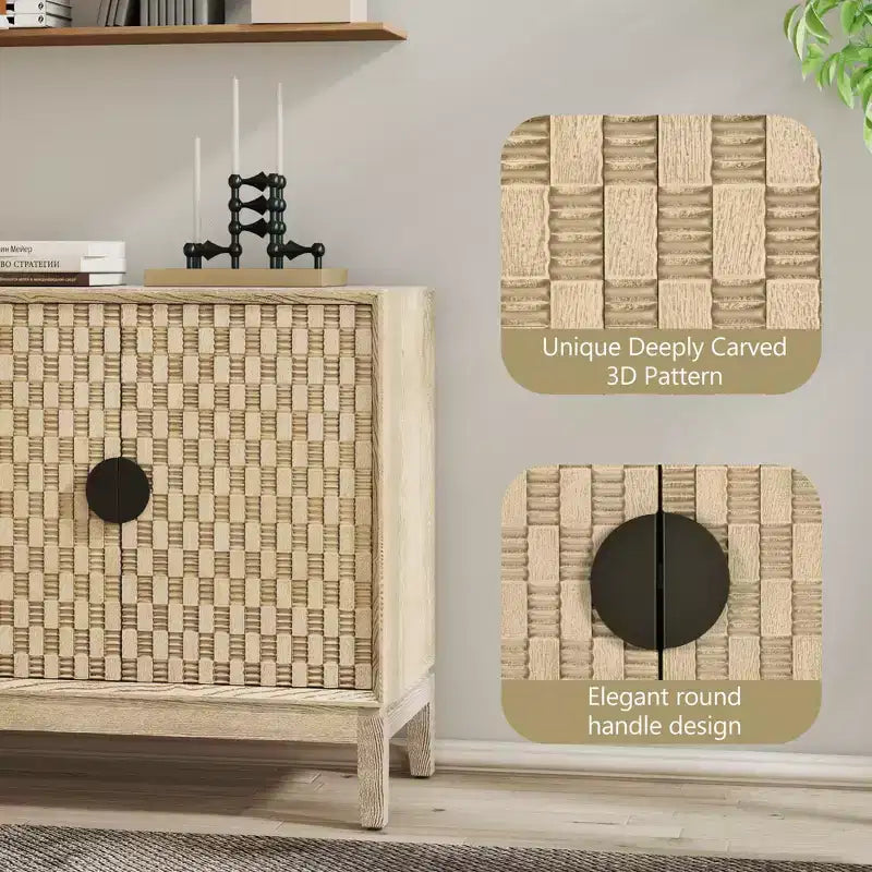 Mobile buffet da 63" con contenitore, credenza effetto invecchiato con 4 ante intagliate e ripiano regolabile, giallo