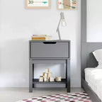 Comodino per Bambini in Legno con Cassetto Singolo e Ripiano Aperto