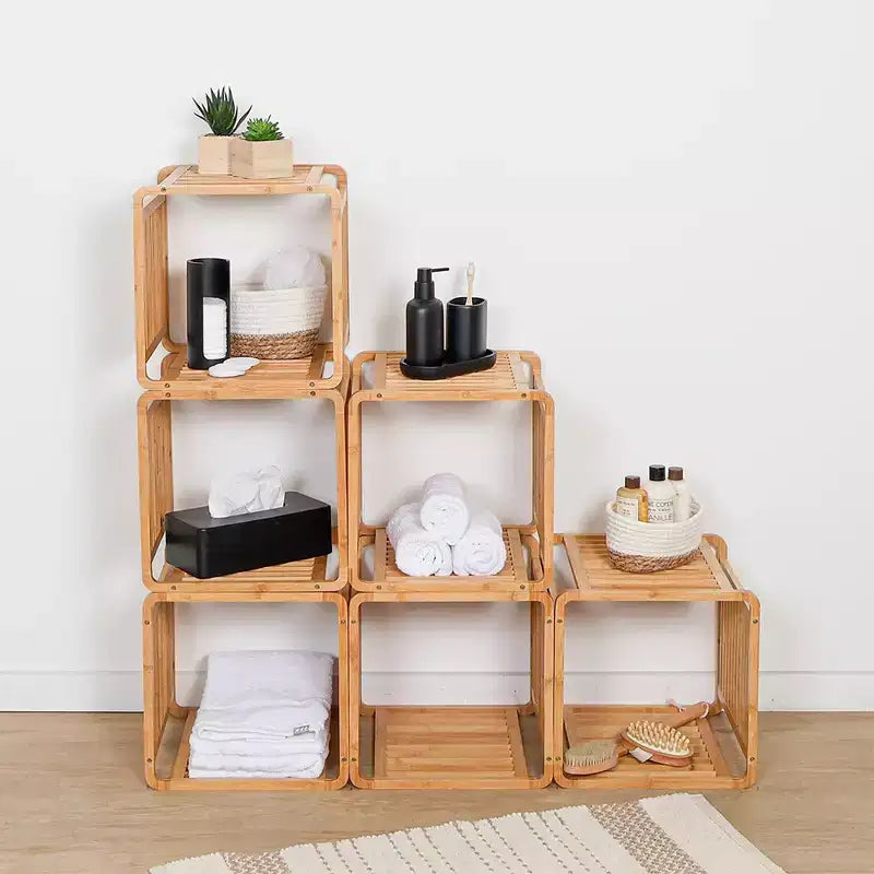Evideco French Home Goods Smart Kube Scaffale portaoggetti in bambù a cubo, 13 divisori impilabili