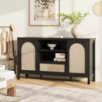 Madia in legno e rattan 59.1''L x 18.43''P x 8.07''A