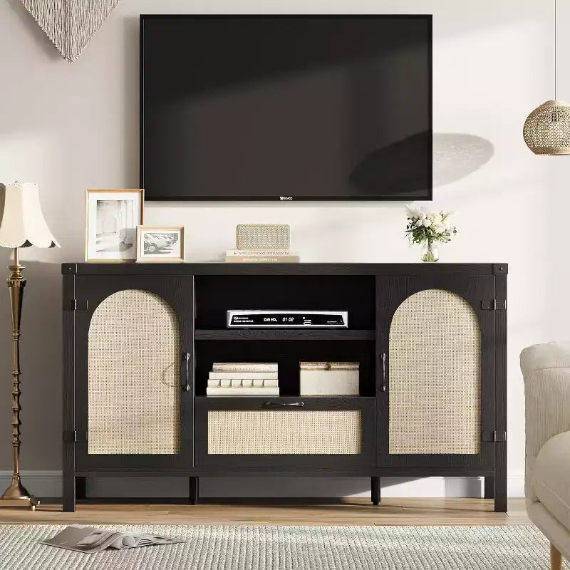 Credenza in legno e rattan 59.1''L x 18.43''P x 8.07''A