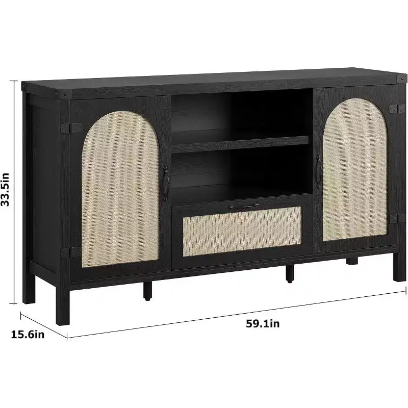 Credenza in legno e rattan 59.1''L x 18.43''P x 8.07''A