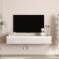 JVNOXK Floating TV Stand, Wall Mounted TV Shelf with Led Lights & Power Outlet,High Gloss TV Cabinet for White tv Stands for Living Room