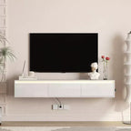 JVNOXK Floating TV Stand, Wall Mounted TV Shelf with Led Lights & Power Outlet,High Gloss TV Cabinet for White tv Stands for Living Room