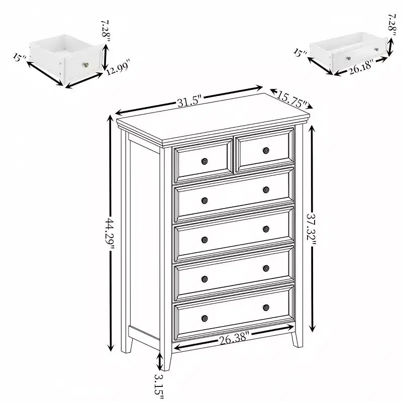 Comò a 6 cassetti in composito di legno 112,5 cm A x 80 cm L x 40 cm P