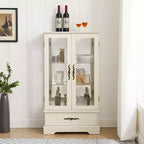 Glass Curio Display Cabinet with Light, Adjustable Shelves, and Vintage Drawer for Home Decor