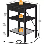 Tavolino in metallo e legno con ricarica USB 61 cm A x 30,5 cm L x 30,5 cm P