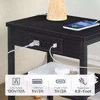 Tavolino in metallo e legno con ricarica USB 61 cm A x 30,5 cm L x 30,5 cm P