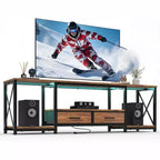 Mobile TV in Legno e Tessuto con Ripiani Aperti e Cassetti