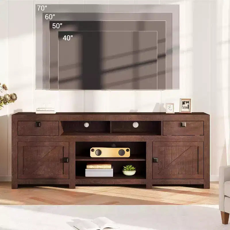 Mobile TV rustico in legno con 2 cassetti e 2 armadietti