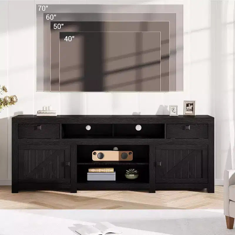 Mobile TV rustico in legno con 2 cassetti e 2 armadietti