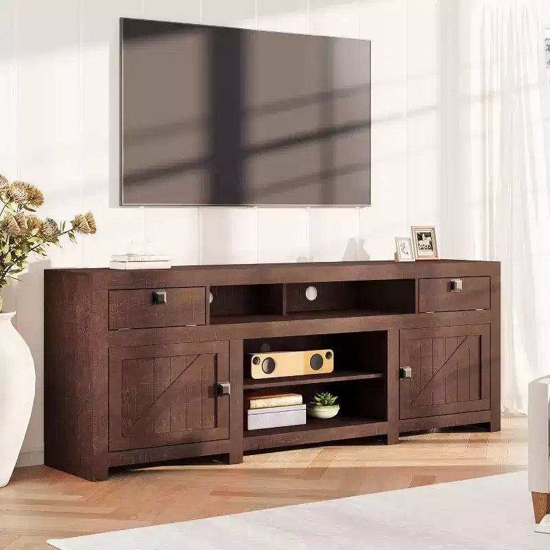Mobile TV rustico in legno con 2 cassetti e 2 armadietti