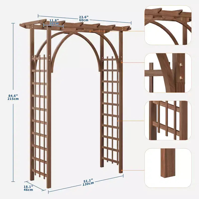 Pergolato a traliccio ad arco in legno da giardino, altezza 216 cm