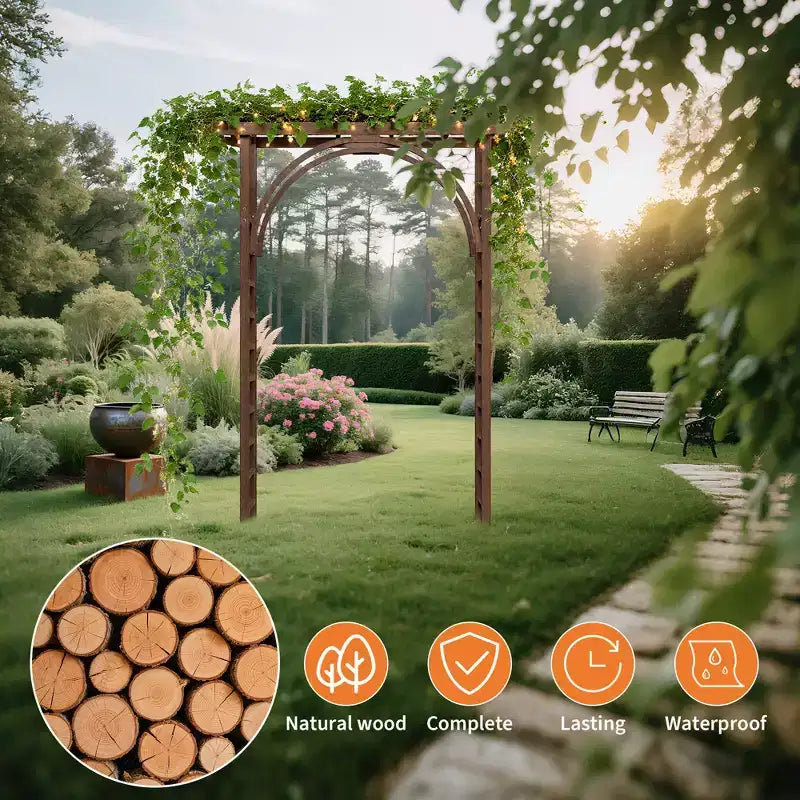Pergolato a traliccio ad arco in legno da giardino, altezza 216 cm