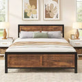 Dyonery Queen Bed Frame with 4 Storage Drawers, Metal Platform Bed with Wood Headboard & Footboard, No Box Spring Needed, Noise Free
