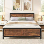 Dyonery Queen Bed Frame with 4 Storage Drawers, Metal Platform Bed with Wood Headboard & Footboard, No Box Spring Needed, Noise Free