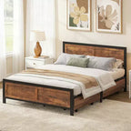 Struttura letto a piattaforma queen size in metallo e legno con 4 cassetti contenitore
