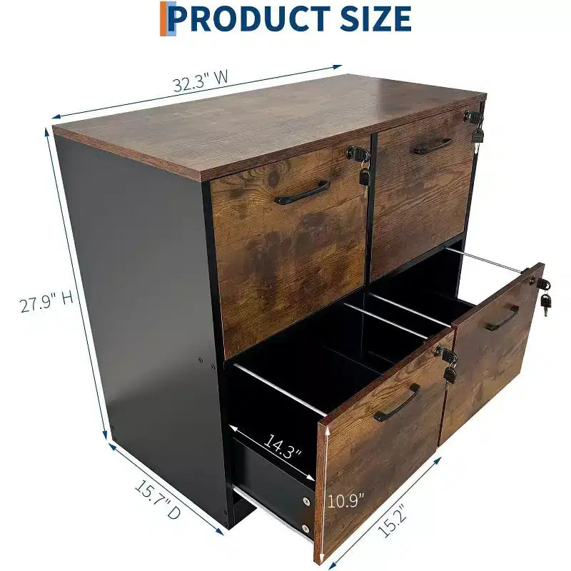 Classificatore verticale in legno con 4 cassetti, richiudibile a chiave, per documenti formato Letter/A4