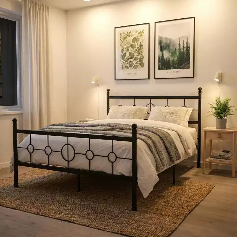 Struttura letto a piattaforma in ferro resistente con testiera e pediera circolari