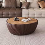 Goose Egg-Shaped Leather Coffee Table with Sintered Stone Top and Unique Pattern
