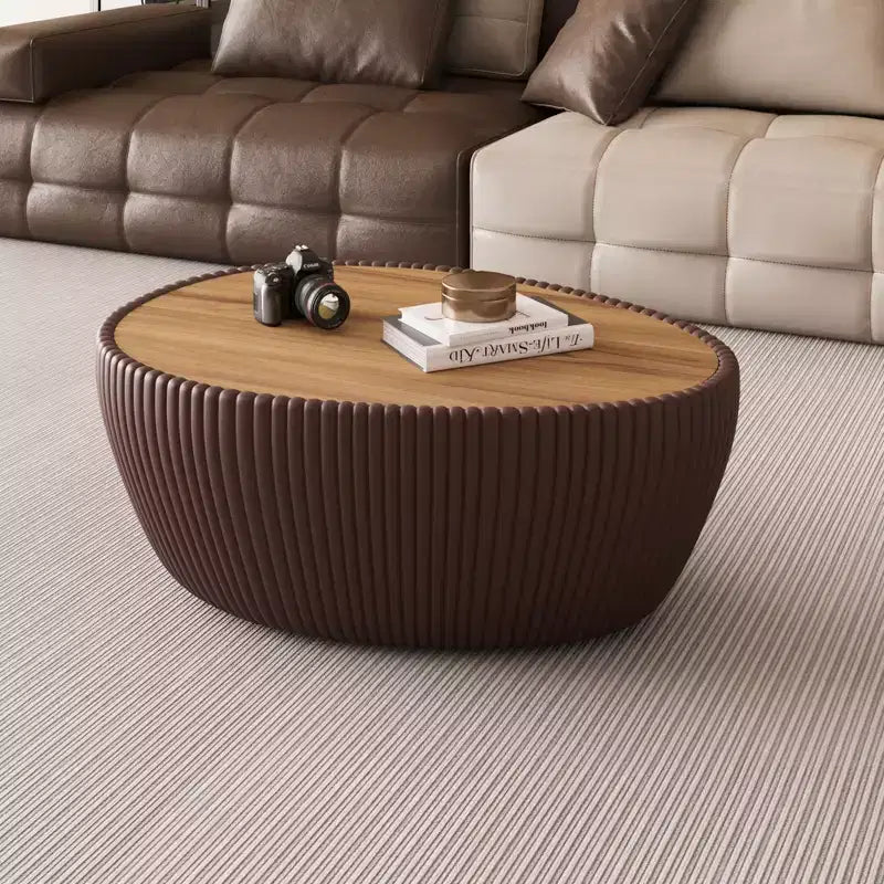 Tavolino da caffè in pietra sinterizzata e pelle 16,14"H x 32,1"L x 24,8"W