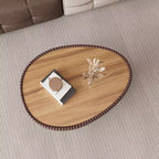 Tavolino da caffè in pietra sinterizzata e pelle 16,14"H x 32,1"L x 24,8"W