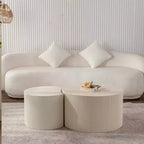 Round Wood Coffee Table with Handcrafted Relief Design for Small Spaces, No Assembly Required