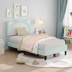 Cute Kids Bed Frame - Adjustable adorable bear design, suede upholstery, storage drawers, solid wood slats, quiet design, easy to assemble.