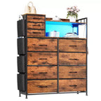 Dresser for Bedroom, 11-Drawer Fabric Storage Dresser with Charging Station & Lights