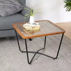 Tavolino da Caffè Quadrato in Vetro Temperato 58,4 cm L x 58,4 cm P con Base Geometrica