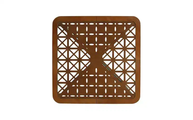 Tavolino da Caffè Quadrato in Vetro Temperato 58,4 cm L x 58,4 cm P con Base Geometrica