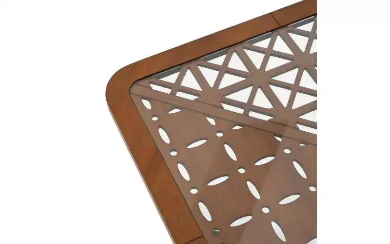 Tavolino da Caffè Quadrato in Vetro Temperato 58,4 cm L x 58,4 cm P con Base Geometrica