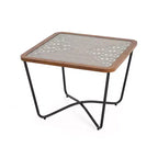 Tavolino da Caffè Quadrato in Vetro Temperato 58,4 cm L x 58,4 cm P con Base Geometrica