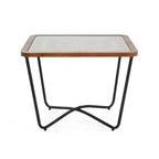 Tavolino da Caffè Quadrato in Vetro Temperato 58,4 cm L x 58,4 cm P con Base Geometrica