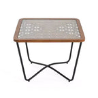 Tavolino da Caffè Quadrato in Vetro Temperato 58,4 cm L x 58,4 cm P con Base Geometrica