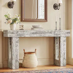 Lantine 63 Farmhouse Console Table, Rectangular Wooden Accent Table in Distressed White for Entrance, Hallway & Living Room.