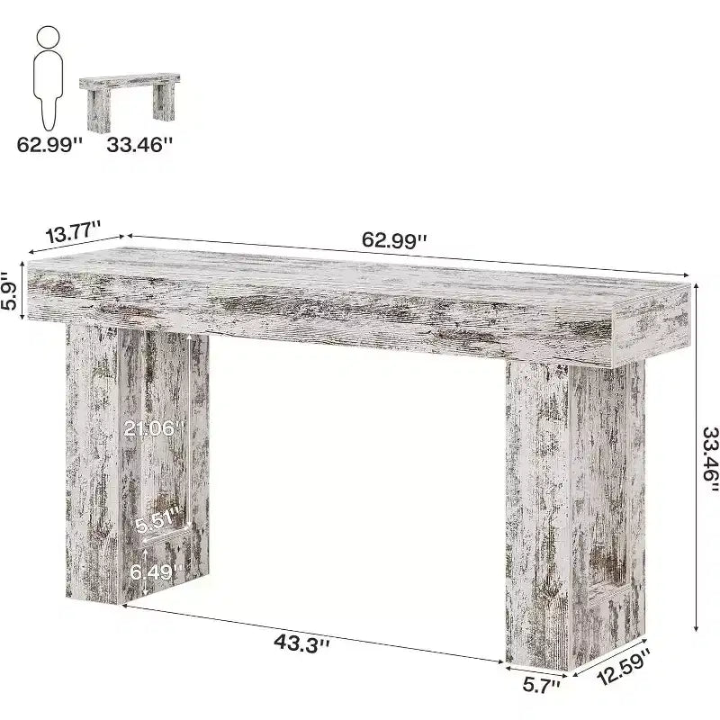 Tavolo console da fattoria da 63 pollici, tavolo d'accento rettangolare in legno bianco anticato per ingresso, corridoio e soggiorno.