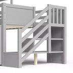 Letto a soppalco matrimoniale in legno con scivolo, scrivania rimovibile e scale contenitore