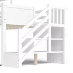 Letto a soppalco matrimoniale in legno con scivolo, scrivania rimovibile e scale contenitore