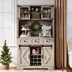 72 Tall Bar Cabinet Farmhouse Bar Station with Sliding Barn Door, Tall Kitchen Buffet with Storage Hutch and 3 Drawer, Rustic Wine Cabinet