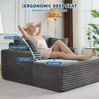 Divano Letto Chaise Lounge Oversize in Velluto a Coste 163 cm L x 137 cm W