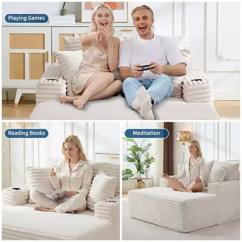 Divano Letto Chaise Lounge Oversize in Velluto a Coste 163 cm L x 137 cm W
