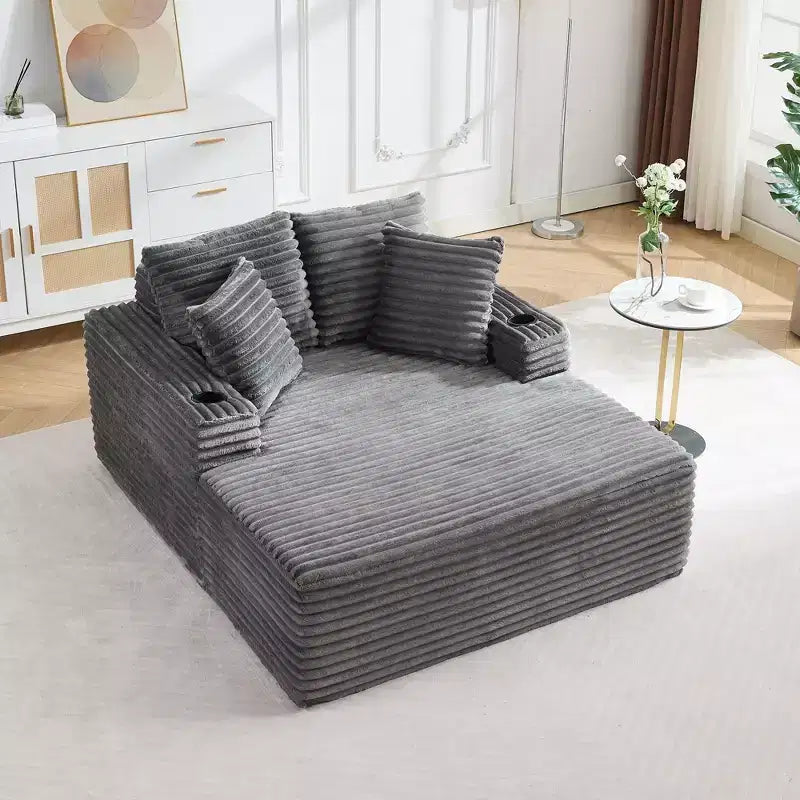 Poltrona chaise longue oversize 64", divano letto imbottito con portabicchieri, divano letto senza struttura per soggiorno, nessun assemblaggio richiesto