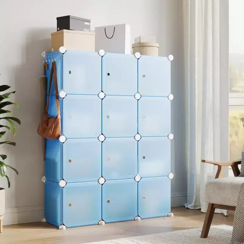 Scarpiera modulare salvaspazio 12 cubi impilabile con ante, organizer portatile a 4 livelli impilabile per scarpe, per camera da letto, soggiorno