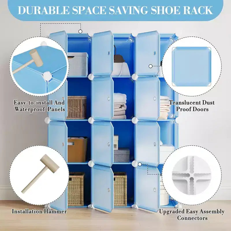 Scarpiera modulare salvaspazio 12 cubi impilabile con ante, organizer portatile a 4 livelli impilabile per scarpe, per camera da letto, soggiorno
