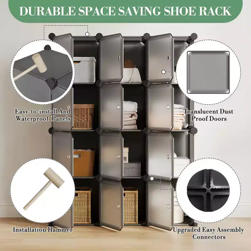 Scarpiera modulare salvaspazio 12 cubi impilabile con ante, organizer portatile a 4 livelli impilabile per scarpe, per camera da letto, soggiorno