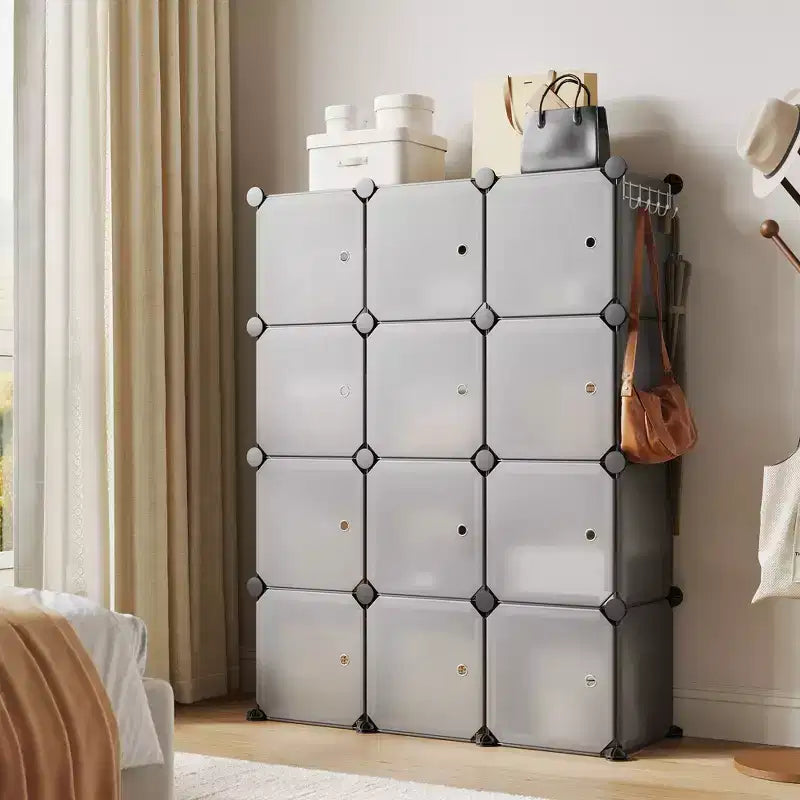 Scarpiera modulare salvaspazio 12 cubi impilabile con ante, organizer portatile a 4 livelli impilabile per scarpe, per camera da letto, soggiorno